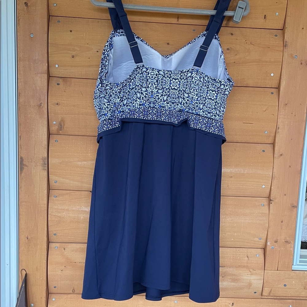 Lands' End Swimsuit Tankini Swim Dress Blue & White Slimming Plus Size 18 - Picture 8 of 13